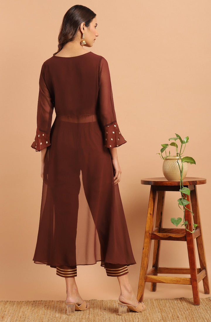 brown georgette top with pant set273-4