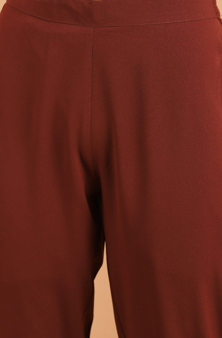 brown georgette top with pant set273-6