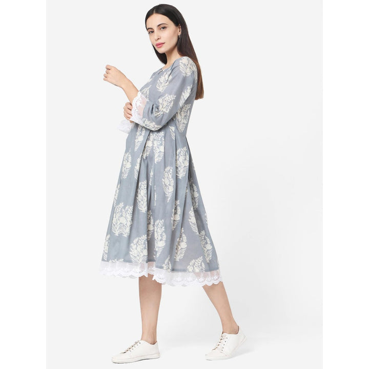 Shaily Women Grey Printed Fit And Flare Dress