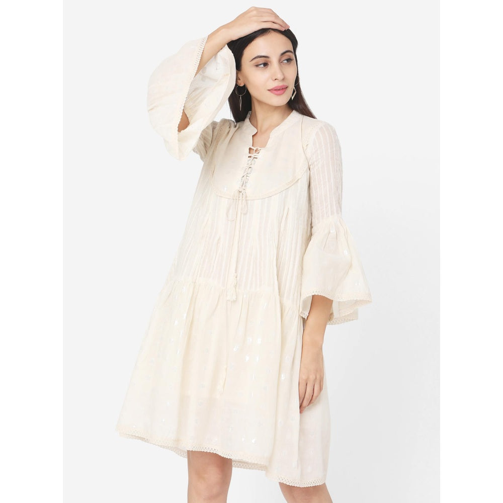 Shaily Women Off-White Self Design A-Line Dress