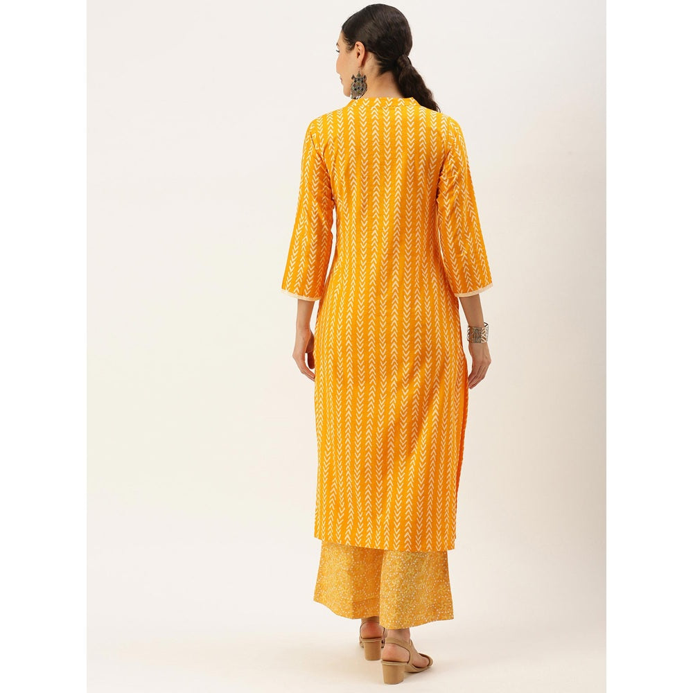 Shaily Women Mustard Yellow Striped Regular Pure Cotton Kurta With Palazzos (Set of 2)