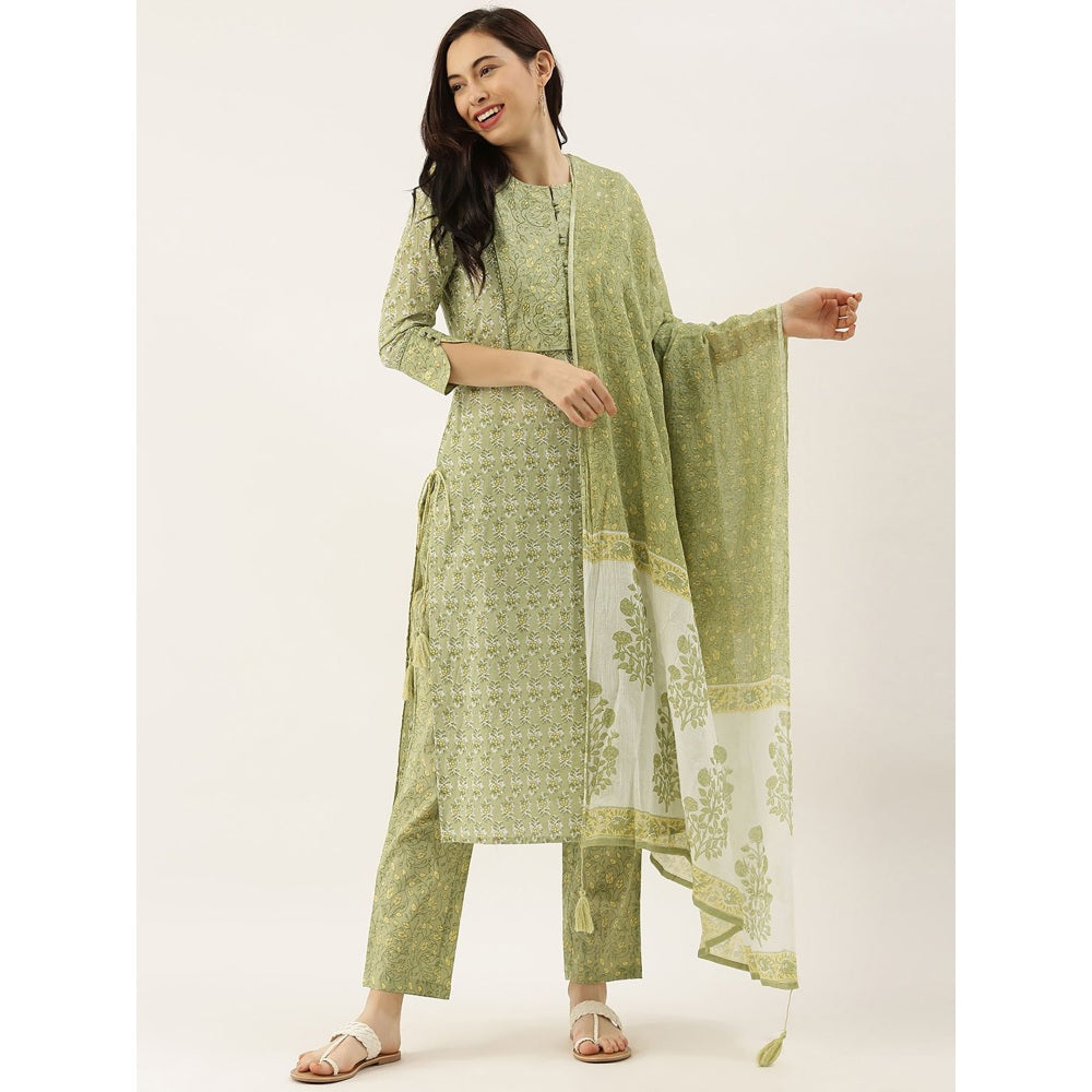Shaily Women Green Kurta With Trousers & Dupatta (Set of 3)