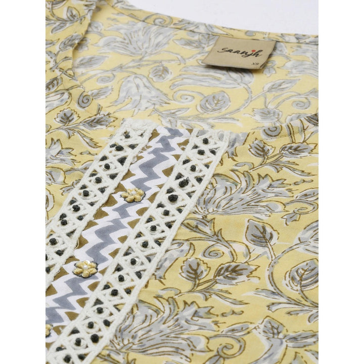 Shaily Women Yellow & Grey Floral Printed Kurta with Trousers & Dupatta (Set of 2)