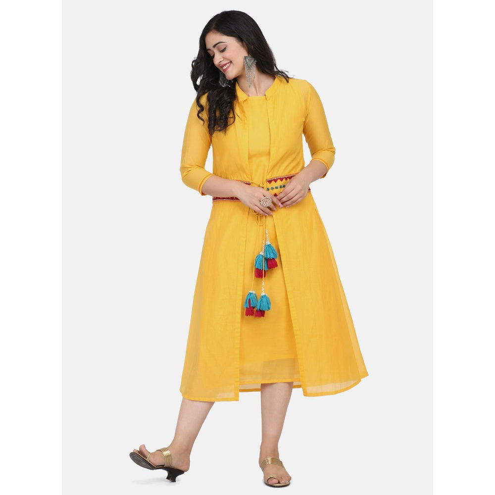 Shaily Women Solid Yellow Cotton Silk Embroidered Kurta