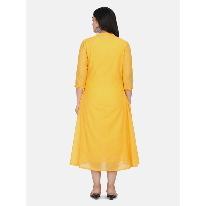 Shaily Women Solid Yellow Cotton Silk Embroidered Kurta