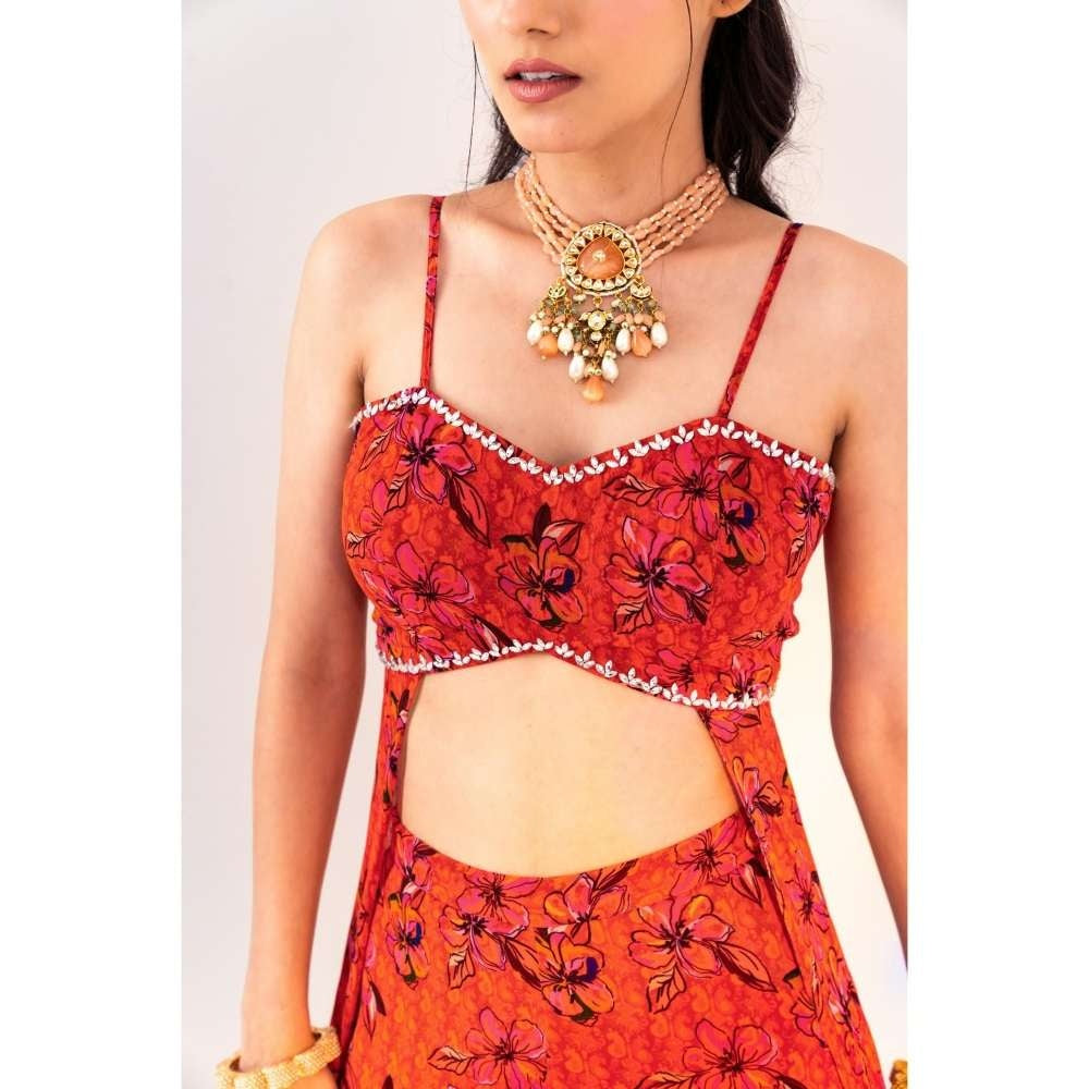 Silky Bindra Printed Back Knot Blouse With Side Panels And Straight Pant (Set of 2)