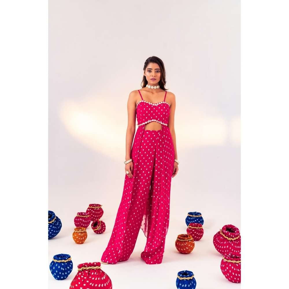 Silky Bindra Back Knot Blouse With Side Panels And Straight Pant (Set of 2)