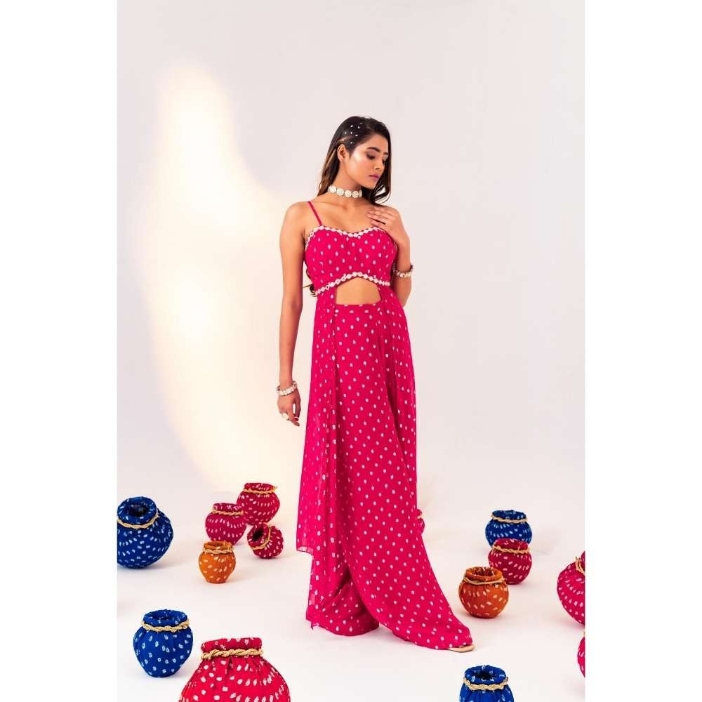 Silky Bindra Back Knot Blouse With Side Panels And Straight Pant (Set of 2)