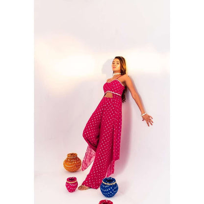 Silky Bindra Back Knot Blouse With Side Panels And Straight Pant (Set of 2)