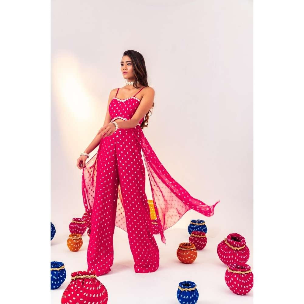 Silky Bindra Back Knot Blouse With Side Panels And Straight Pant (Set of 2)