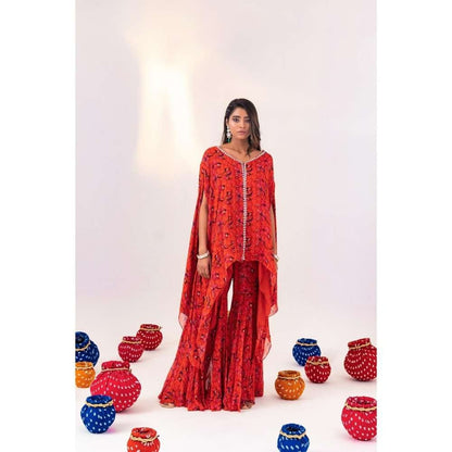 Silky Bindra Printed Jacket Kaftan With Sharara Pant (Set of 2)