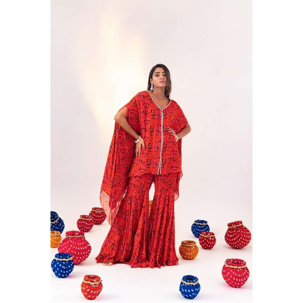 Silky Bindra Printed Jacket Kaftan With Sharara Pant (Set of 2)