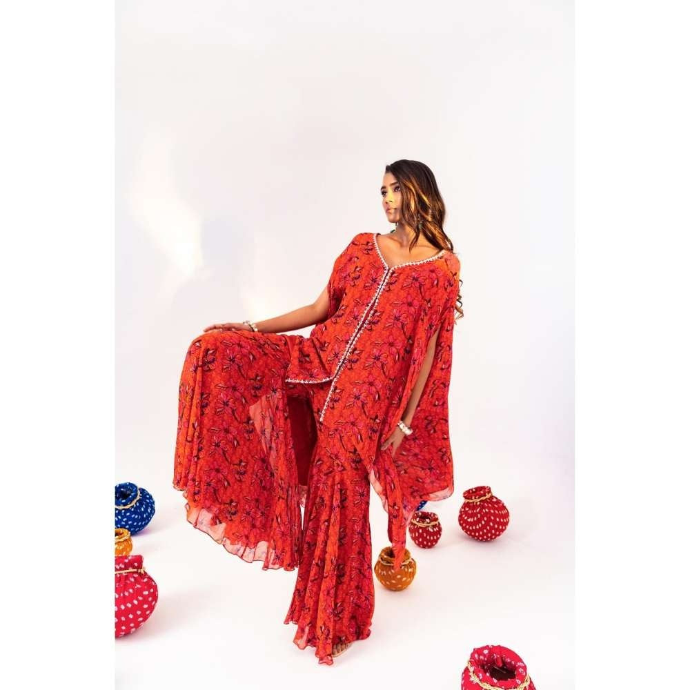 Silky Bindra Printed Jacket Kaftan With Sharara Pant (Set of 2)