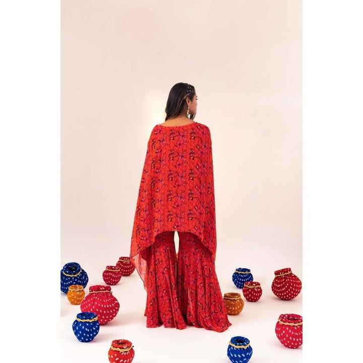 Silky Bindra Printed Jacket Kaftan With Sharara Pant (Set of 2)