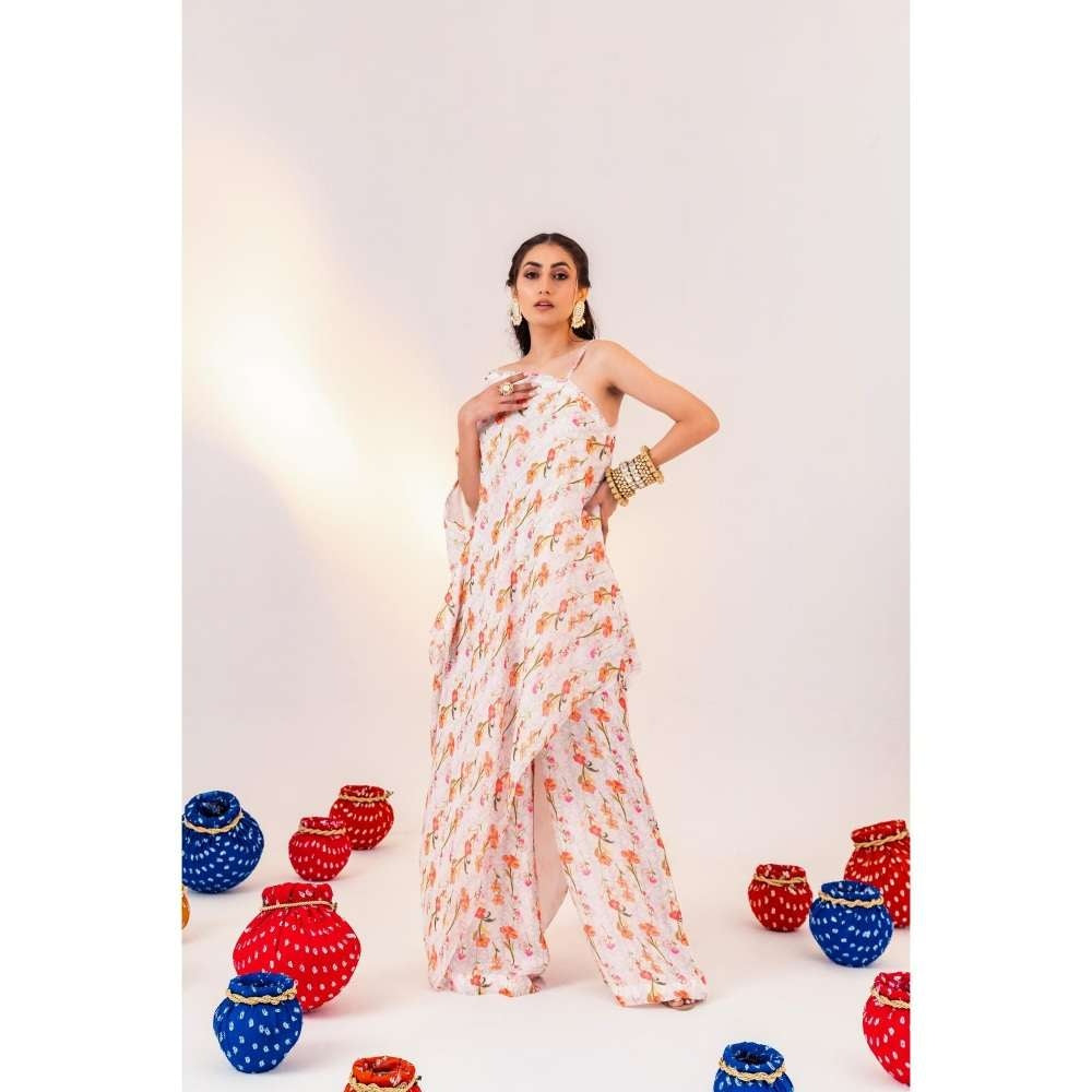 Silky Bindra Printed One Shoulder Asymmetrical Tunic And Straight Pant (Set of 2)