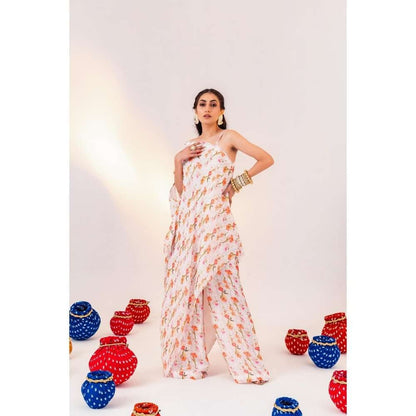 Silky Bindra Printed One Shoulder Asymmetrical Tunic And Straight Pant (Set of 2)