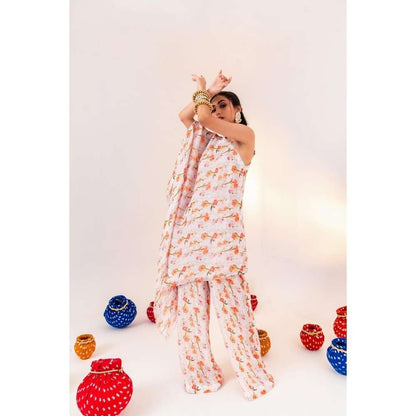 Silky Bindra Printed One Shoulder Asymmetrical Tunic And Straight Pant (Set of 2)