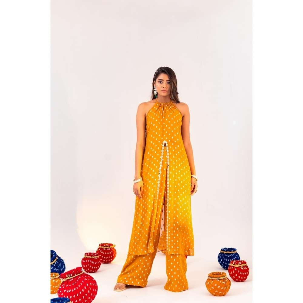 Silky Bindra Centre Cut Halter Neck Tunic And Straight Pant (Set of 2)