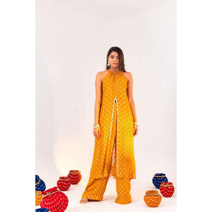 Silky Bindra Centre Cut Halter Neck Tunic And Straight Pant (Set of 2)