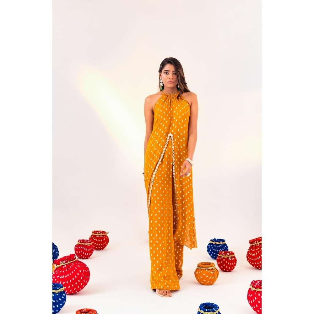 Silky Bindra Centre Cut Halter Neck Tunic And Straight Pant (Set of 2)