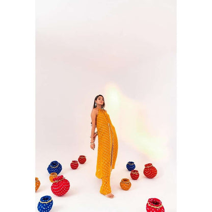 Silky Bindra Centre Cut Halter Neck Tunic And Straight Pant (Set of 2)