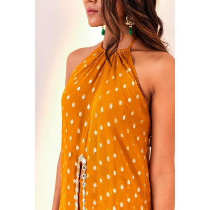 Silky Bindra Centre Cut Halter Neck Tunic And Straight Pant (Set of 2)