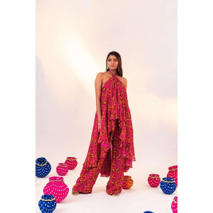 Silky Bindra Printed High Low Long Flounce Tunic With Straight Pant (Set of 2)