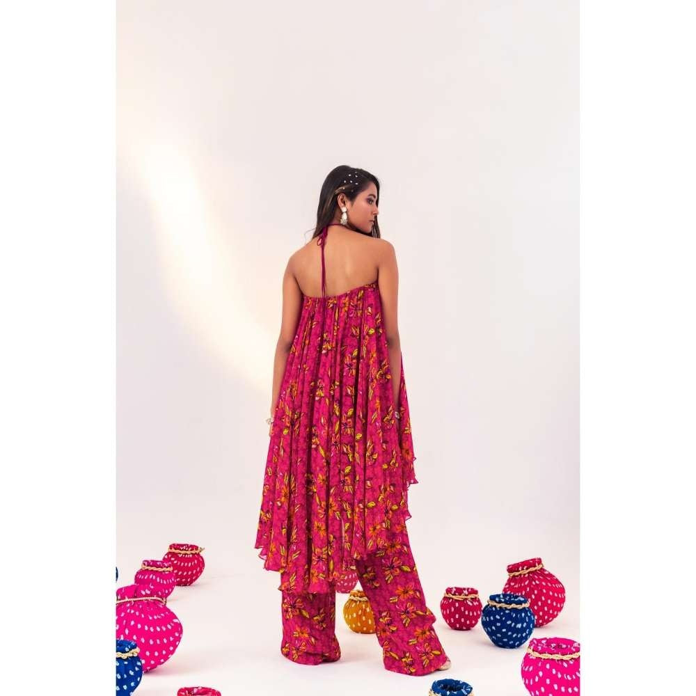 Silky Bindra Printed High Low Long Flounce Tunic With Straight Pant (Set of 2)