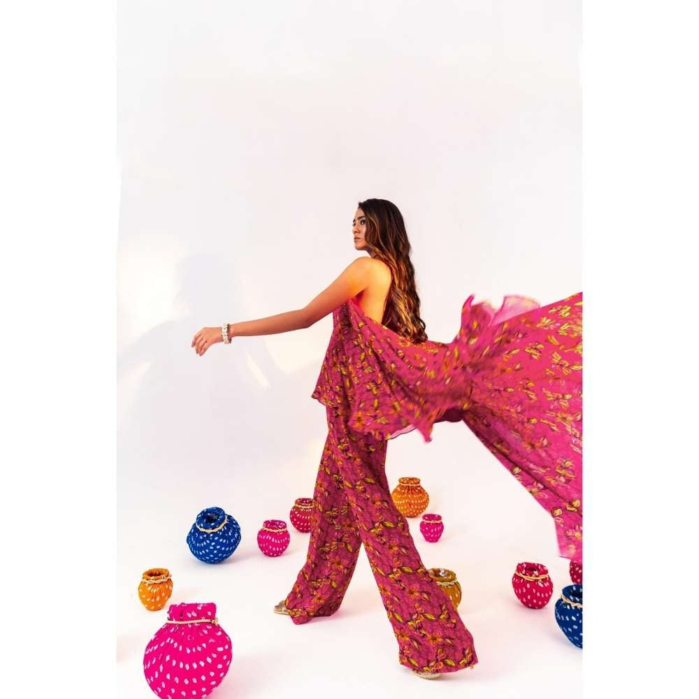 Silky Bindra Printed High Low Long Flounce Tunic With Straight Pant (Set of 2)