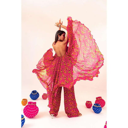 Silky Bindra Printed High Low Long Flounce Tunic With Straight Pant (Set of 2)