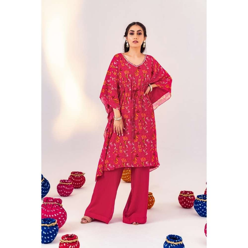 Silky Bindra Printed V-Neck Kaftan With Straight Pant (Set of 2)