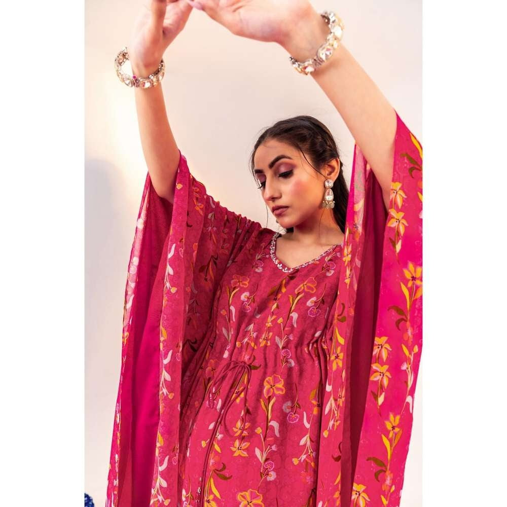 Silky Bindra Printed V-Neck Kaftan With Straight Pant (Set of 2)