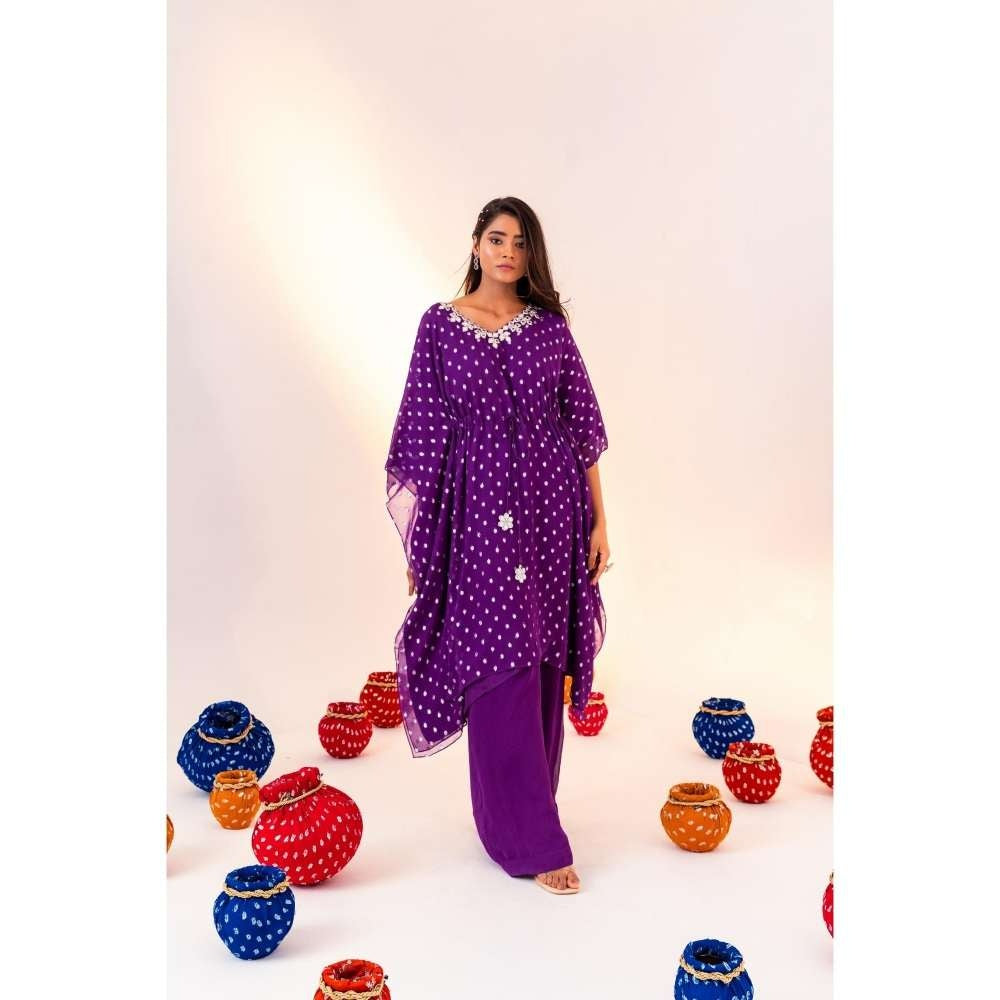 Silky Bindra V-Neck Kaftan With Straight Pant (Set of 2)