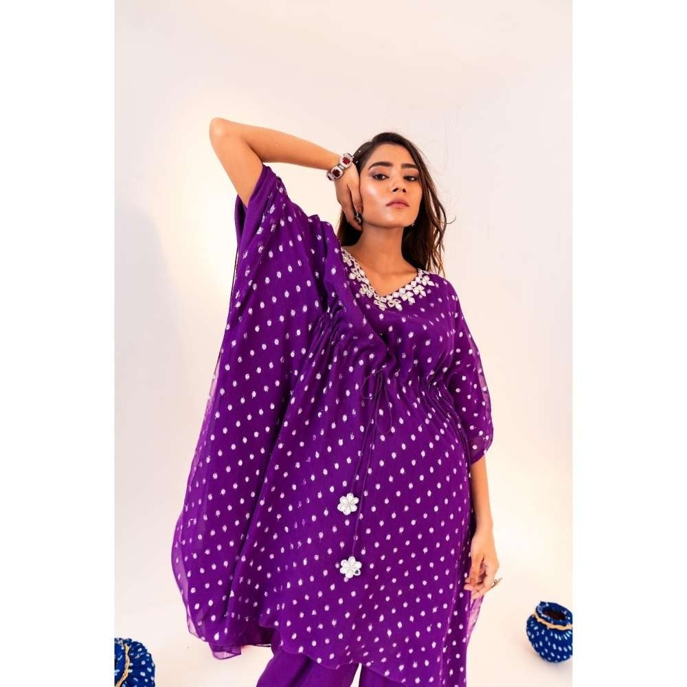 Silky Bindra V-Neck Kaftan With Straight Pant (Set of 2)