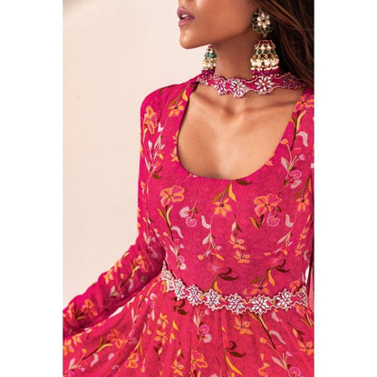 Silky Bindra Printed Scoop Neck Anarkali with Dupatta and Detachable Belt (Set of 2)