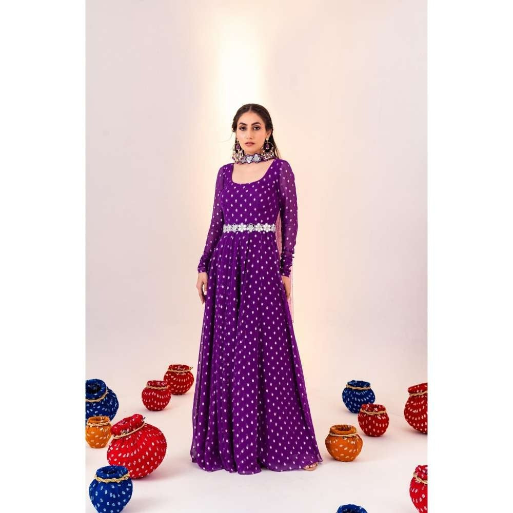 Silky Bindra Scoop Neck Anarkali with Dupatta and Detachable Belt (Set of 2)
