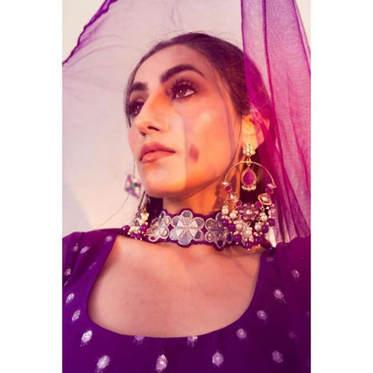 Silky Bindra Scoop Neck Anarkali with Dupatta and Detachable Belt (Set of 2)