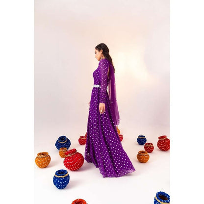 Silky Bindra Scoop Neck Anarkali with Dupatta and Detachable Belt (Set of 2)