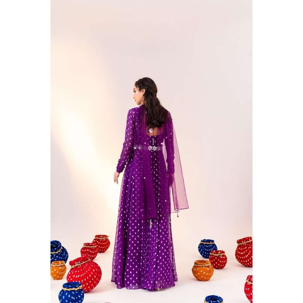 Silky Bindra Scoop Neck Anarkali with Dupatta and Detachable Belt (Set of 2)