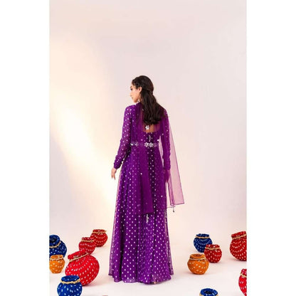 Silky Bindra Scoop Neck Anarkali with Dupatta and Detachable Belt (Set of 2)