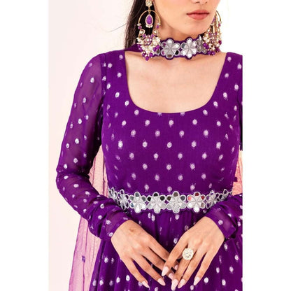 Silky Bindra Scoop Neck Anarkali with Dupatta and Detachable Belt (Set of 2)