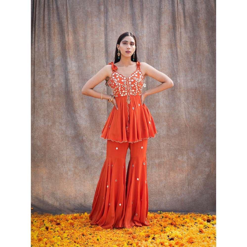 Silky Bindra Scalloped Mirror Work Peplum (Set of 2)