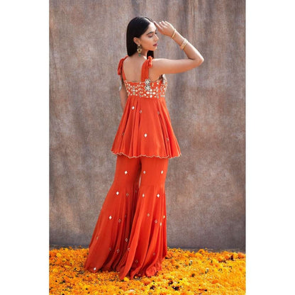 Silky Bindra Scalloped Mirror Work Peplum (Set of 2)