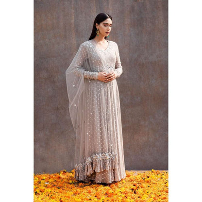 Silky Bindra Back Cut-Out Mirror Work Anarkali (Set of 2)