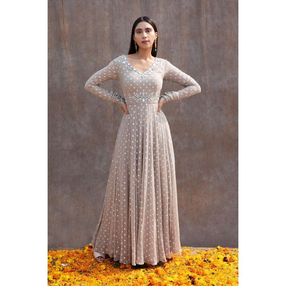 Silky Bindra Back Cut-Out Mirror Work Anarkali (Set of 2)