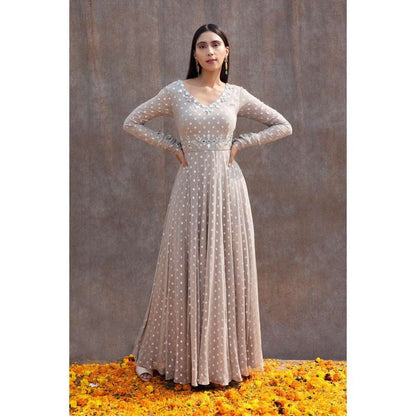 Silky Bindra Back Cut-Out Mirror Work Anarkali (Set of 2)