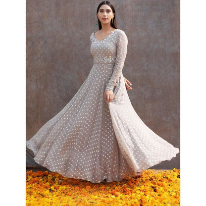 Silky Bindra Back Cut-Out Mirror Work Anarkali (Set of 2)