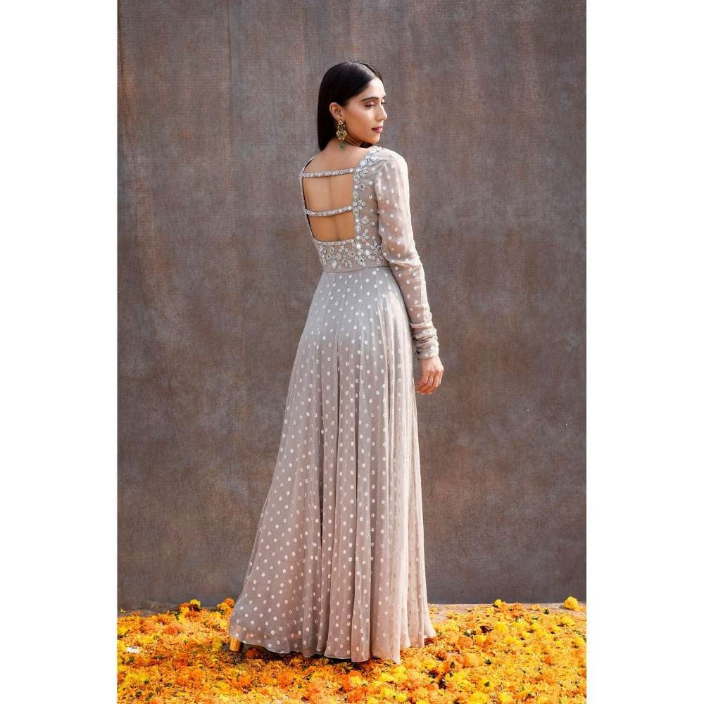 Silky Bindra Back Cut-Out Mirror Work Anarkali (Set of 2)