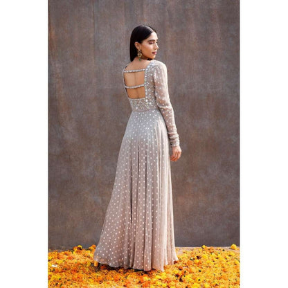 Silky Bindra Back Cut-Out Mirror Work Anarkali (Set of 2)