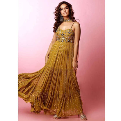 Silky Bindra Mirror Work 3-Tiered Corset Anarkali (Set of 2)